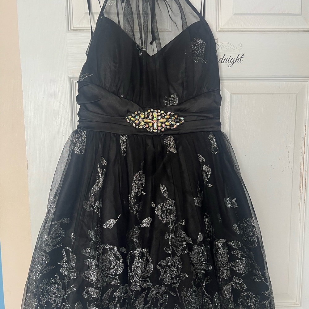 Deb Black and Silver Floral Formal Dress